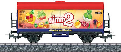 Marklin 44215 HO Scale Type Ibehs Refrigerator Car - 3-Rail Ready to Run - Start Up -- August Storck Nimm 2 (Era VI, yellow, red, green)