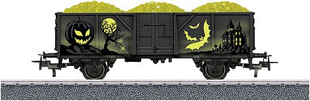 Marklin 44232 HO Scale Gondola with Load - 3-Rail - Ready to Run - Start-Up -- Halloween (black, Glow in the Dark Graphics)