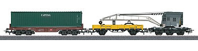 Marklin 44452 HO Scale Container Loading Car Set - 3-Rail - Start Up -- Krupp-Ardelt Crane, Book Car, Container Car w/Container Load