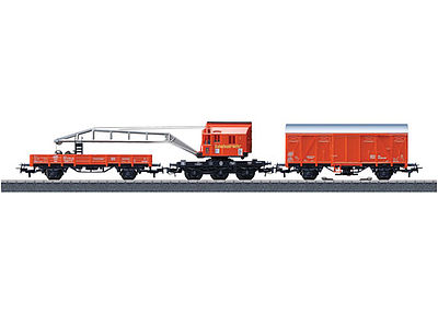 Marklin 44752 HO Scale Fire Department Recovery Crane Car Set - 3-Rail w/Sound Only - Ready to Run -- Fire Department (red) (Sound is in Equipment Car)