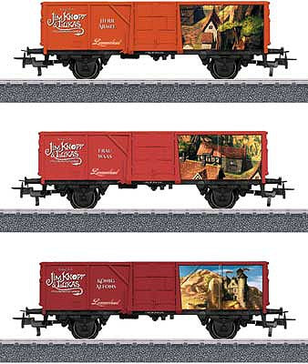 Marklin 44815 HO Scale Gondola 3-Pack - 3-Rail - Ready to Run - Start Up -- King Alfons, Mrs. Waas and Mr. Armel (Jim Button & Luke Series)