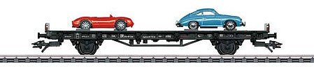 Marklin 45052 HO Scale Type Sm Flatcar with Porsche 356 and 550 Spyder Load - 3-Rail - Ready to Run -- German Federal Railroad DB (Era III 1955, Porsche 70 Years)
