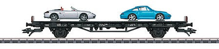 Marklin 45056 HO Scale Type Kkklp 472 Flatcar with Porsche 993 and Boxster Load - 3-Rail - Ready to R -- German Railroad DB AG (Era V 1996, Porsche 70 Years)