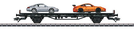 Marklin 45057 HO Scale Type Kkklp 472 Flatcar with Porsche 996 4S, 997 GT3 RS - 3-Rail - Ready to R -- German Railroad DB AG (Era VI 2003, Porsche 70 Years)