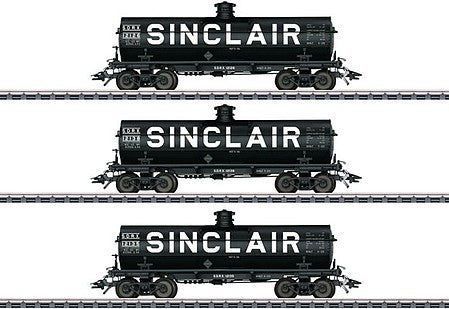 Marklin 45664 HO Scale Tank Car 3-Pack - 3-Rail - Ready to Run -- Sinclair 12126, 12138, 12135 (black, white, Billboard Lettering)