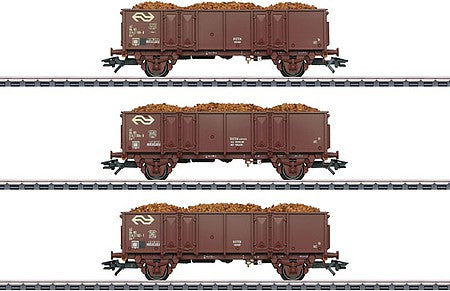 Marklin 46019 HO Scale Type Eo High-Side Gondola 3-Pack - 3-Rail - Ready to Run -- Dutch State Railways NS (Era IV 1980s, Boxcar Red)