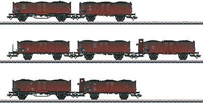 Marklin 46028 HO Scale Coal Gondola with Load 7-Car Set - 3-Rail - Ready to Run -- Ferman Federal Railroad DB & Saarland Railways EdS (Era III, Weathered Brown
