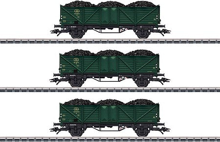 Marklin 46029 HO Scale Type Klagenfurt High-Side Wood Gondola with Load 3-Pack - 3-Rail - Ready to Ru -- Belgian State Railways SNCB/NMBS (Era III 1950s, green)
