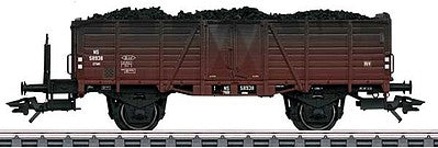 Marklin 46054 HO Scale Type Om 21 High-Side Gondola, Brakeman's Cab and Load - 3-Rail - Ready to Ru -- Dutch State Railways NSR (Weathered, Era III 1959, Boxcar Red)