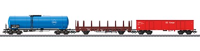 Marklin 46190 HO Scale Modern Freight Service 3-Car Set - 3-Rail Ready to Run -- 1 Each: Eaos 106 Gondola, Kbs 443 Stake & 4-Axle Tank Car (Era VI)