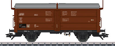 Marklin 46196 HO Scale Type Tims 858 Sliding-Roof Gondola - 3-Rail - Ready to Run -- German Federal Railway (Era IV 1972; Boxcar Red, gray)