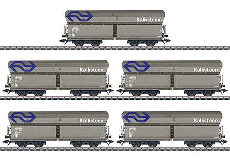 Marklin 46268 HO Scale Type Fals Hopper 5-Pack - 3-Rail - Ready to Run -- Dutch State Railways NS (Era V 1998, gray, blue, white)