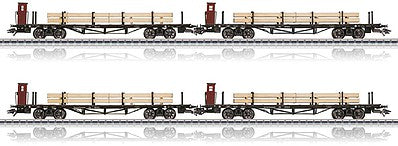 Marklin 46287 HO Scale Type SSml Flatcar 4-Pack w/Wood Beam Load - 3-Rail Ready to Run -- German State Railroad DRG (Era II, black, Boxcar Red)