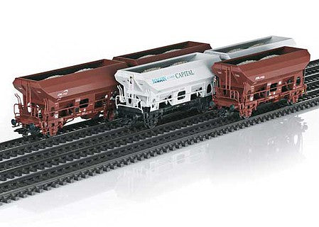 Marklin 46307 HO Scale Type Tds Hopper 5-Pack - 3-Rail - Ready to Run -- 3 Luxembourg State State Railways CFL (Boxcar Red), 2 Wagon Care Capital WC
