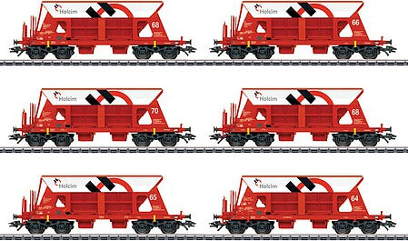 Marklin 46333 HO Scale Type Faccs Hopper Car 6-Pack - 3-Rail - Ready to Run -- Holcim (Era VI, red, white, black)