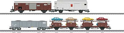 Marklin 46567 HO Scale 5-Car Freight Set - 3-Rail - Ready to Run - 2018 Insider -- 2 Boxcars, 1 Gondola, 2 Auto Carriers