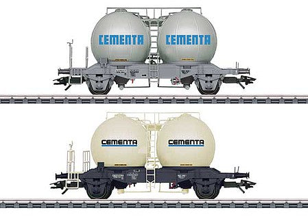 Marklin 46628 HO Scale Tye Ucs Spherical Container Car 2-Pack - 3-Rail - Ready to Run -- Swedish State Railways SJ (1 Each: gray, blue; ivory, black)