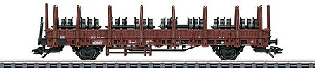 Marklin 46938 HO Scale Type Kbs 442 Stake Car with Railroad Wheel Load - 3-Rail - Ready to Run -- German Federal Railroad DB (Era IV 1982, Boxcar Red)