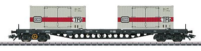Marklin 47048 HO Scale Type Sgs 693 Container Flatcar w/2 20' Containers - 3-Rail Ready to Run -- German Federal Railroad DB (Era IV 1988, black w/gray & red Containers)