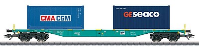 Marklin 47056 HO Scale Type Sgnss Container Flatcar w/Load - 3-Rail Ready to Run -- Belgian State Railways SNCB (Era VI 2010, green, CMA/CGM & GE Seaco Containe