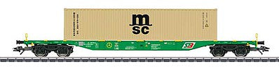 Marklin 47066 HO Scale Type Sgnss Container Flatcar with 40' Container - 3-Rail - Ready to Run -- Styrian Railroad (Era VI 2017, green, MSC Container)