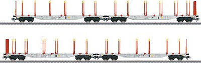 Marklin 47067 HO Scale Type Sgns 121 Flatcar with Log Bunks 4-Pack - 3-Rail - Ready to Run -- AAE Cargo (Era VI 2014; gray, orange)