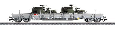 Marklin 47068 HO Scale Type Res Low-Side Gondola with Military MB G 270 Load - 3-Rail - Ready to Run -- Swiss Federal Railways SBB CFF FFS (Era V, Boxcar Red, blue Tarp)