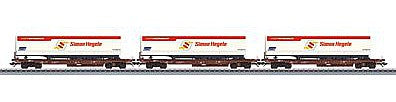 Marklin 47082 HO Scale Type Sdgkms 707 Container Flatcar w/Trailers 3-Pack - 3-Rail - Ready to Run -- German Railroad DB AG (Era VI, Boxcar Red; Simon Hegele Trailers: white, red)