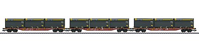 Marklin 47091 HO Scale Type Sgnss Container Flatcar w/WoodTainer XXL Load 3-Pack - 3-Rail Ready to Ru -- German Railroad DB Set #2 (Era VI, Boxcar Red)