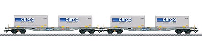 Marklin 47096 HO Scale Type Sgnss Container Flatcar w/Load 2-Pack - 3-Rail Ready to Run -- Swiss Federal Railways SBB/CFF/FFS (Era VI; gray, 2 Cargo Domino Containers)