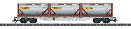Marklin 47097 HO Scale Type Sgnss 457 Container Flatcar with 3 Tank Containers - 3-Rail - Ready to Ru -- HUPAC (Era VI, gray, Bertschi Containers)