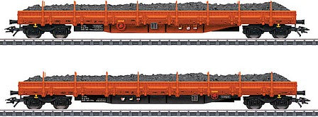 Marklin 47099 HO Scale Type Res 4-Axle Low-Side Car with Ballast Load 2-Pack - 3-Rail - Ready to Run -- Austrian RTS (Era VI, orange)