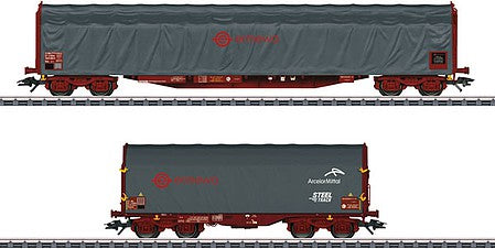 Marklin 47102 HO Scale Type Rils and Type Shimms Sliding Tarp 2-Car Set - 3-Rail - Ready to Run -- Ermewa (Era VI 2014, Boxcar Red, Gray)