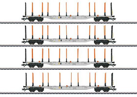 Marklin 47138 HO Scale Type Sgns 88 Flatcar 4-Pack - 3-Rail - Ready to Run -- AAE Cargo (Era VI 2014, gray, orange)