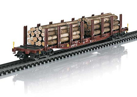 Marklin 47146 HO Scale Type Snps 719 Stake Flatcar witLog Load 3-Pack - 3-Rail - Ready to Run -- German Railroad DB AG (Era VI 2017, Boxcar Red)