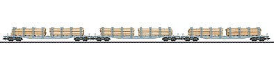 Marklin 47148 HO Scale Type Snps 719 Stake Flatcar w/Log Load 3-Pack - 3-Rail Ready to Run -- Swiss Federal Railways SBB (Era VI, gray)