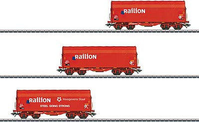 Marklin 47221 HO Scale Type Shimmns 718 Sliding Tarp Flatcar 3-Pack - 3-Rail - Ready to Run -- Railion Netherlands NV (Era V 2003, red)