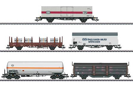 Marklin 47370 HO Scale Era IV Freight Car Set - 3-Rail - Ready to Run -- 1 Each: Type Lgjs with Container, Kbs State Flat, 2-Axle Reefer, 4-Axle Gas