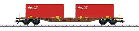 Marklin 47434 HO Scale Type Sgns 1 Flatcar with 20' Container Load - 3-Rail - Ready to Run -- AAE Cargo (Era VI 2016, Boxcar Red, Red Coca-Cola Containers)