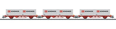 Marklin 47725 HO Scale Type Lgs 2-Axle Container Flatcar w/Load 3-Pack - 3-Rail Ready to Run -- Norwegian State Railways NSB (Era VI 2016, red, 2 DB Schenker Containers)