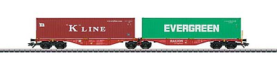 Marklin 47800 HO Scale Type Sggrss 80 2-Unit Articulated Container Car with 40' Container - 3-Rail - -- German Railroad DB AG (Era VI 2018, red, Evergreen & K Line Containers)