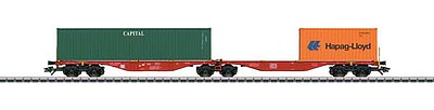 Marklin 47801 HO Scale Type Sggrss 80 2-Unit Articulated Container Car with 20 & 40' Container - 3-Ra -- German Railroad DB AG (Era VI 2018, red, Capital & Hapag Containers)
