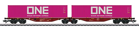 Marklin 47808 HO Scale Type Sggrss 80 Container Flatcar with 40' Containers - 3-Rail - Ready to Run -- Touax (Era VI 2018, Boxcar Red, pink ONE Containers)