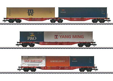 Marklin 47810 HO Scale Container Transport 3-Car Set with Containers - 3-Rail - Ready to Run - Exclus -- German Railroad DB AG (Weathered, Era VI, red)