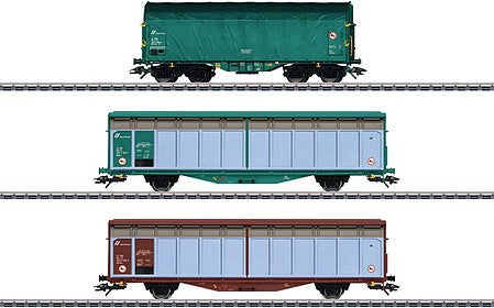 Marklin 47871 HO Scale 2 Type Hbbillns Sliding-Wall Boxcars and Shimmns Tarp Car - 3-Rail, Ready t -- FS Trenitalia Italian State Railways (Era VI, 3 schemes)