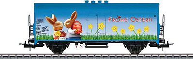 Marklin 48071 HO Scale Type Ibopqs Refrigerator Car - 3-Rail - Ready to Run -- Easter 2018 (Bunny & Spring Graphics, blue, green, yellow)