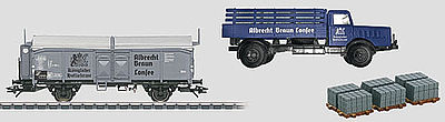 Marklin 48113 HO Scale Type Kmmks 51 Sliding Roof Car - 3-Rail - Ready to Run - 2013 Marklin Museum C -- Albrecht Braun (gray, German Lettering) Includes Bussing Truck w/Flagstone L