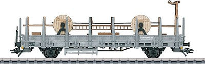 Marklin 48117 HO Scale Type Rlmms Stake Flatcar w/Catenary Wire Service Load - 3-Rail Ready to Run -- Sommerfeldt (Era III 1964, gray) 2017 Marklin Museum Car
