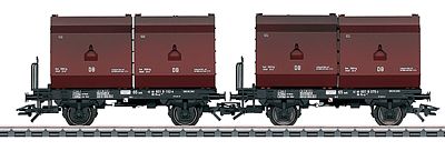 Marklin 48274 HO Scale Container Flatcar w/24 Cubic Meter Container Load 2-Pack - Ready to Run -- German Federal Railway (Era IV; black, brown)