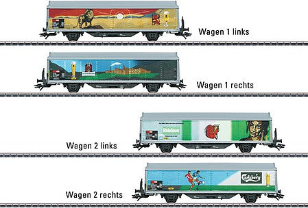 Marklin 48342 HO Scale Type Hbils-vy Sliding-Wall Boxcar 2-Pack - 3-Rail - Ready to Run -- Feldschlosschen Brewery (Era V 2005, 2 Different Schemes)